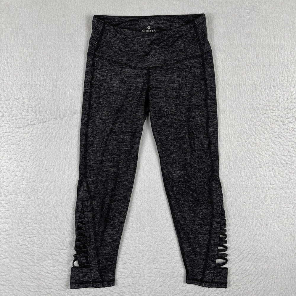 Athleta Leggings Womens XXS Gray Salutation Strappy Lattice Hem Yoga Athleisure